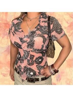 Vintage Separates by New York City Design Co. pink paisley wrap tie blouse 🌸